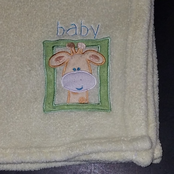 Estex Yellow Giraffe Baby Blanket Security Lovey Fleece Green 28" x 30" - Picture 2 of 5
